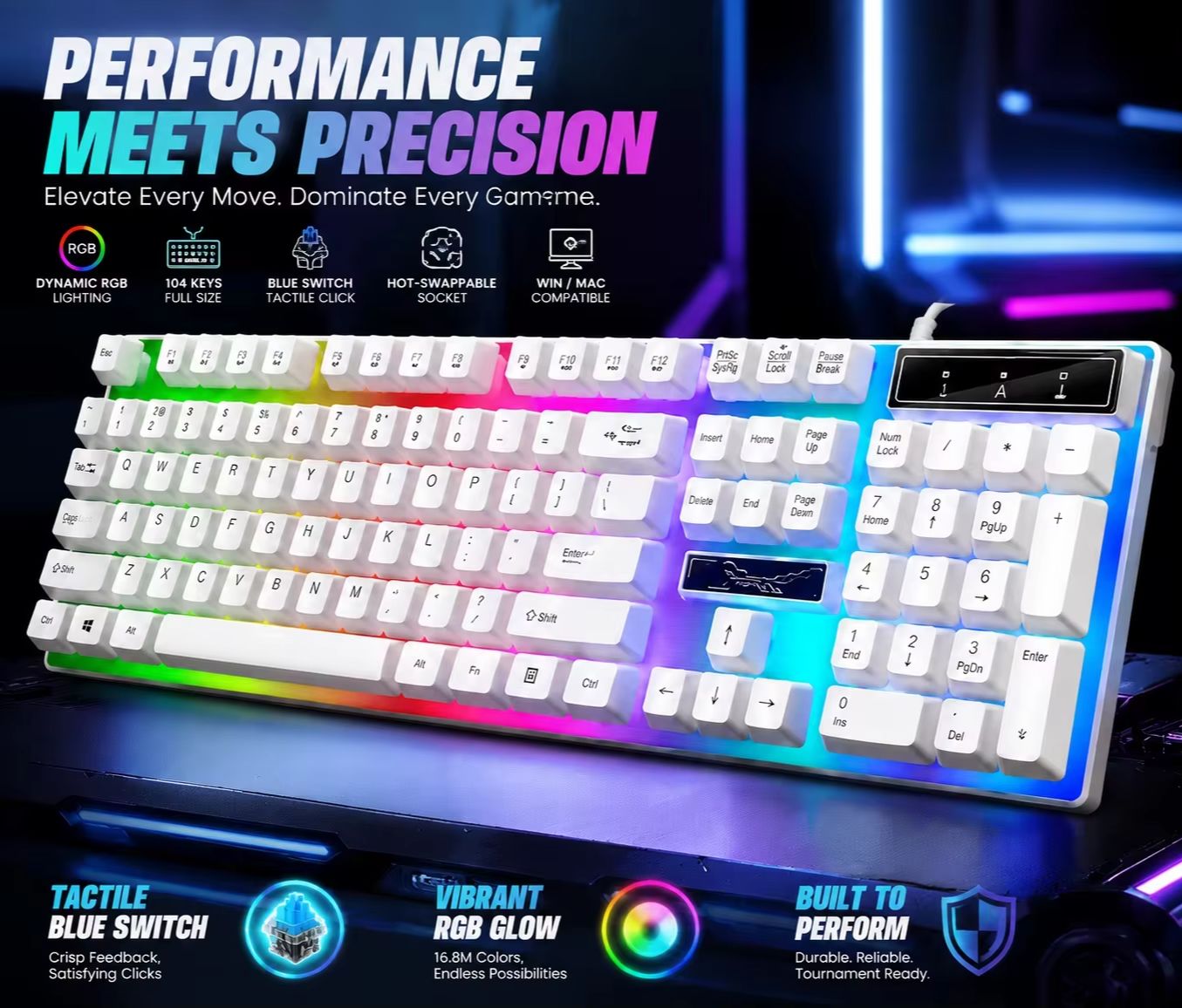 Pc Gaming Fullset - RGB-achtergrondverlichte 104-toetsen mechanisch bedraad gamingtoetsenbord en